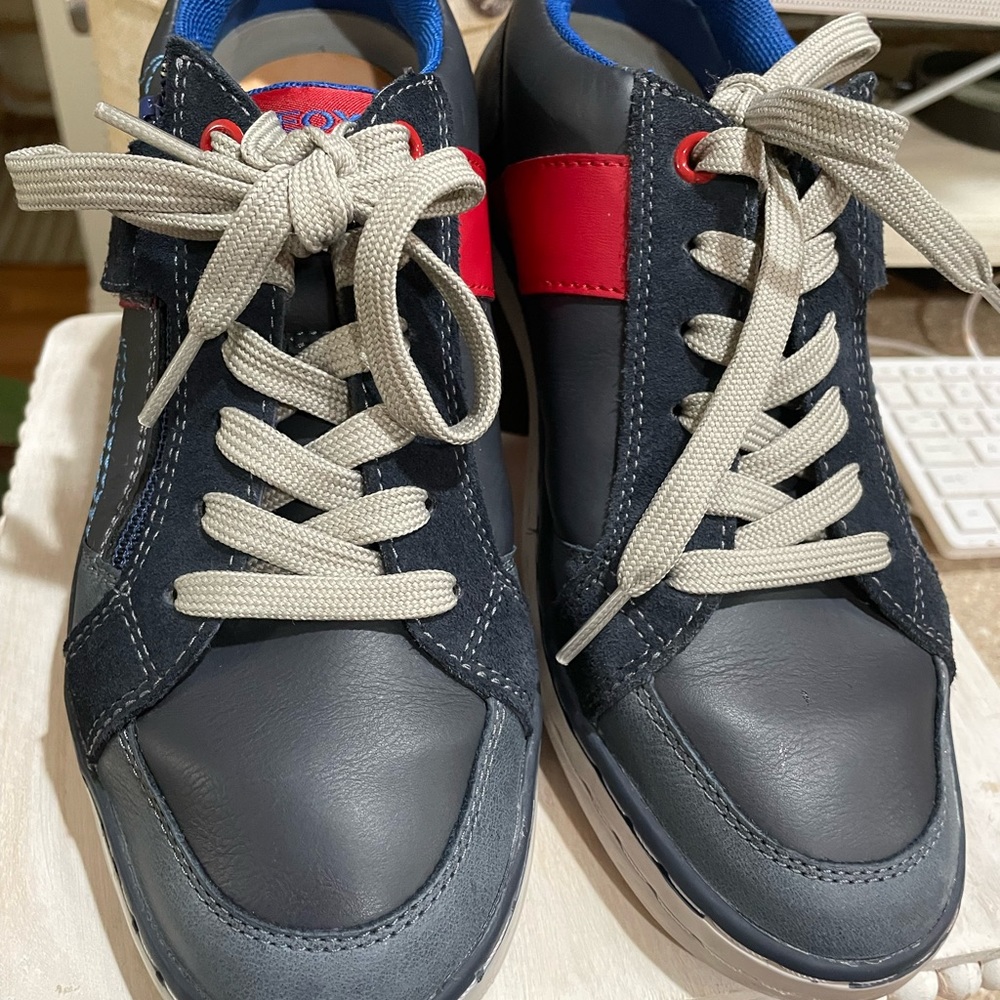 Geox Respira Italia Leather Blue & Red  Sneaker Casual Shoe Size US 5.5 EUR 38